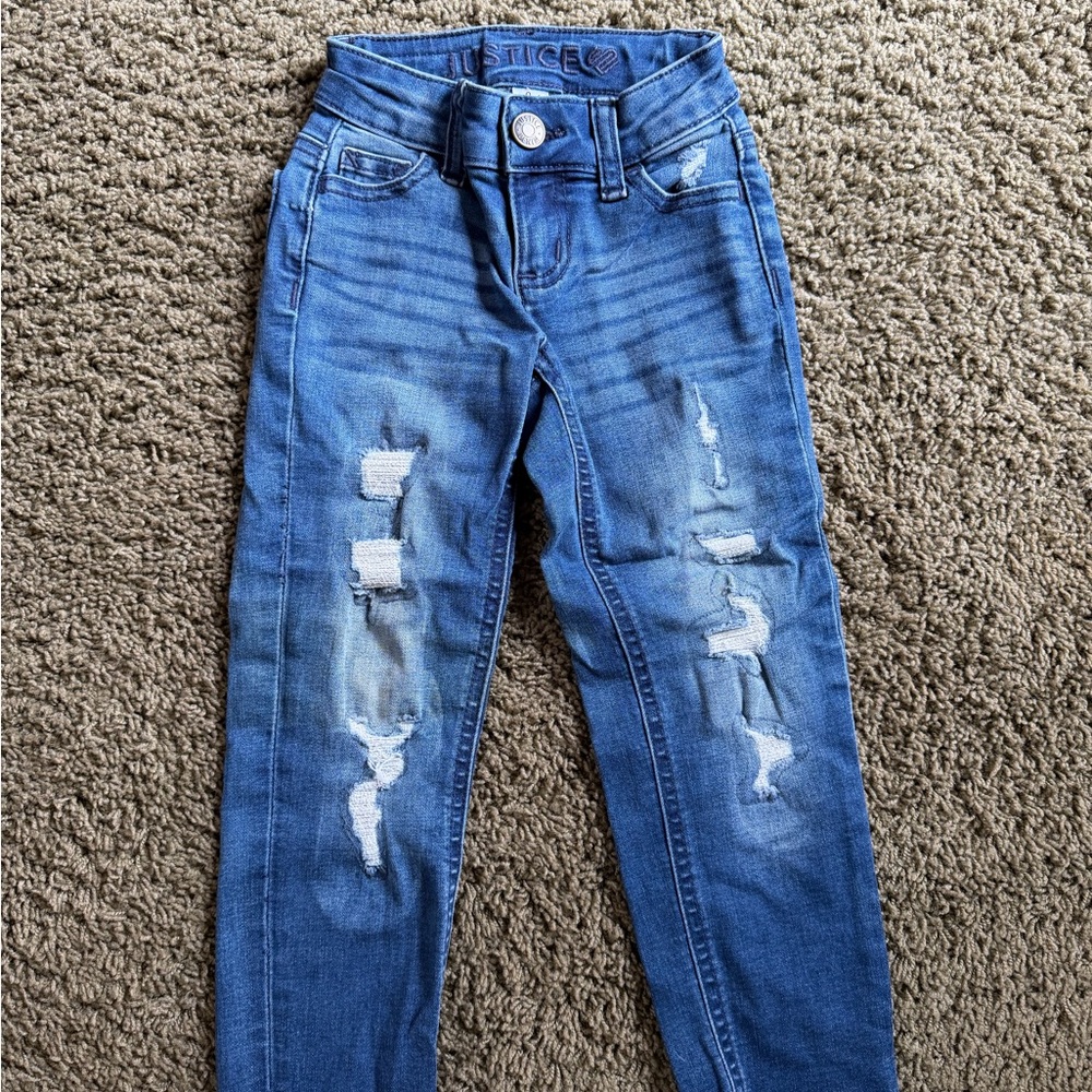 Justice Girls Blue Distressed Jeans- 6 slim